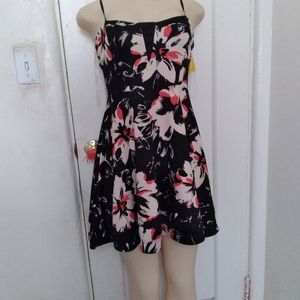 - Black Floral Dress with Spaghetti Straps- …